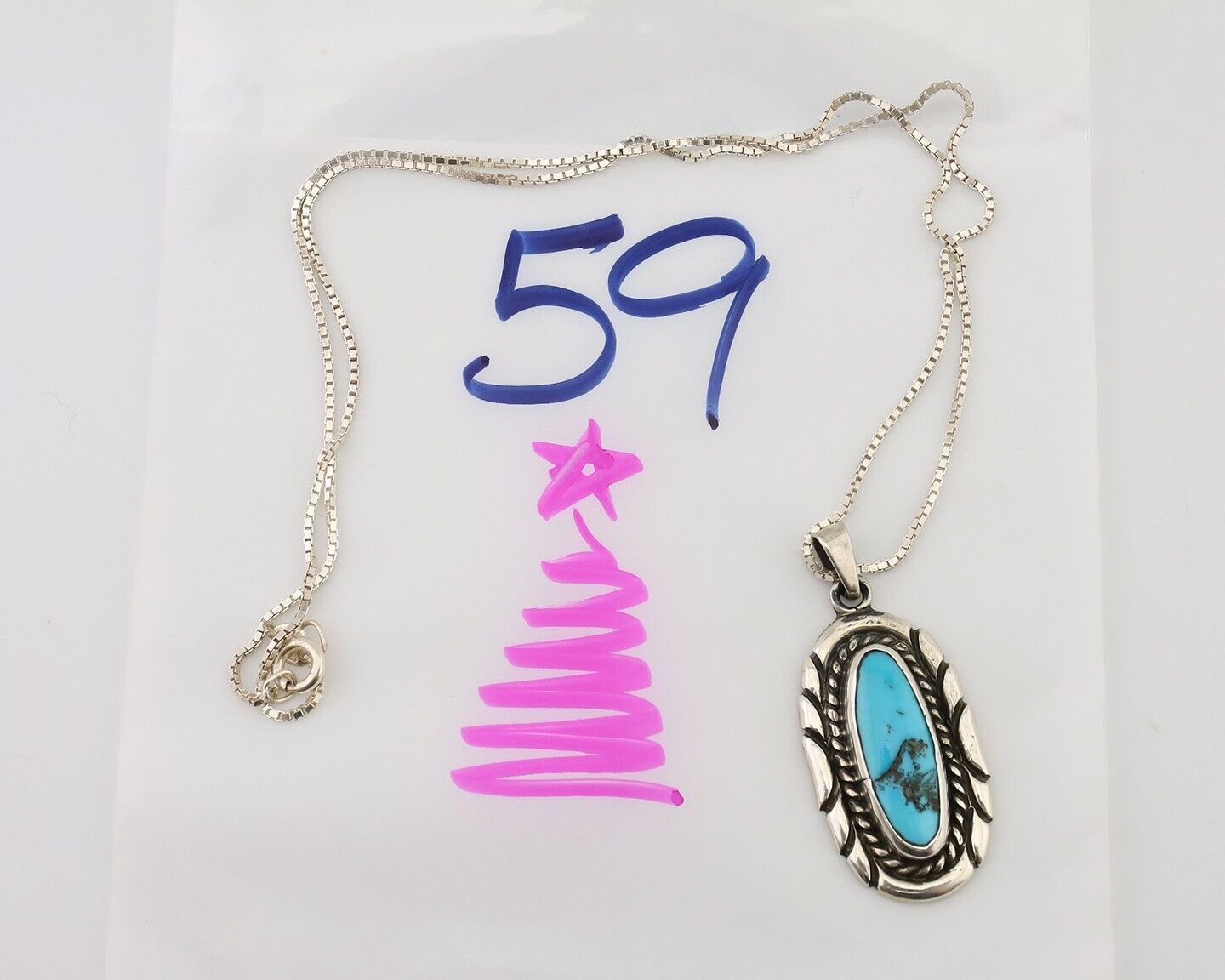 Navajo Necklace Pendant 925 Silver Turquoise Signed M Montoya C.80's