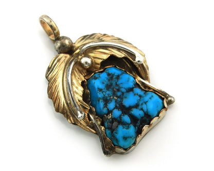 Navajo Pendant Sterling Silver & Gold Natural Blue Turquoise Authentic Native