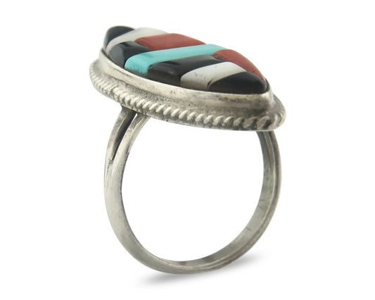 Vintage Zuni Ring Sterling Silver Authentic Gemstone Handmade Size 6.25