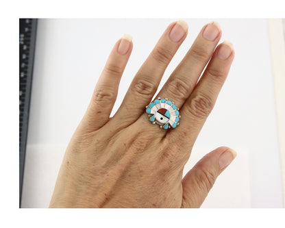Vintage Zuni Ring 925 Sterling Silver Natural Gemstone Size 8.0