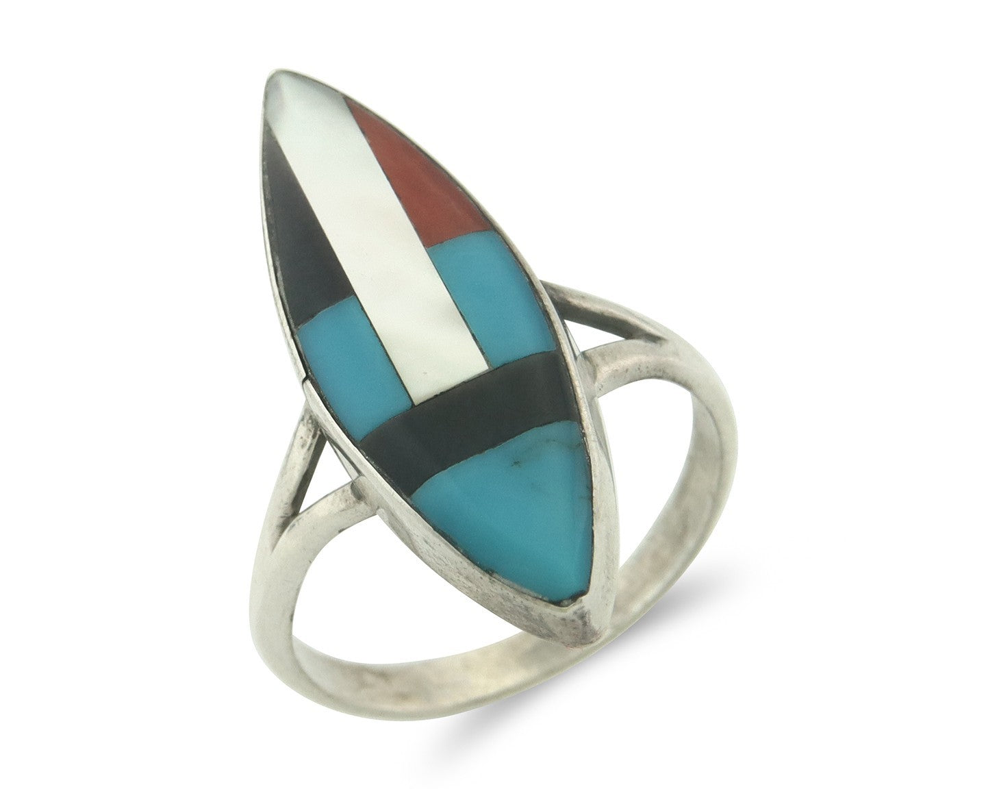 Vintage Zuni Ring 925 Sterling Silver Natural Gemstone Signed MK Size 8.5