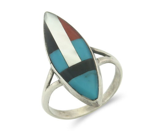 Vintage Zuni Ring 925 Sterling Silver Natural Gemstone Signed MK Size 8.5