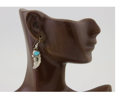 Navajo Dangle Earrings 925 Silver Natural Turquoise Artist Signed JB C.80's