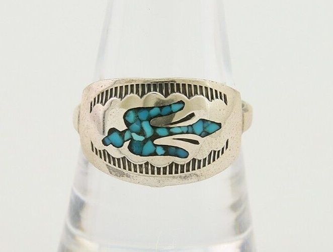 Men Navajo Thunderbird Ring 925 Silver Turquoise Native Artist C.80's