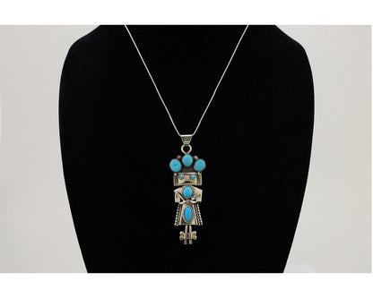 Navajo Necklace Kachina Pendant 925 Silver Turquoise Artist Signed O C.80's