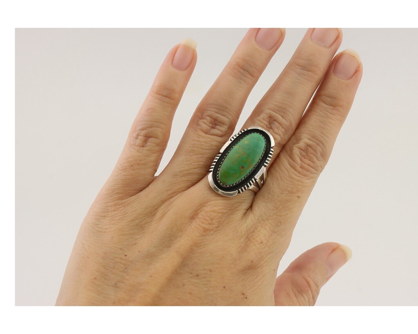 Navajo Ring 925 Silver Natural Turquoise Artist Signed William Denetdale C.80's