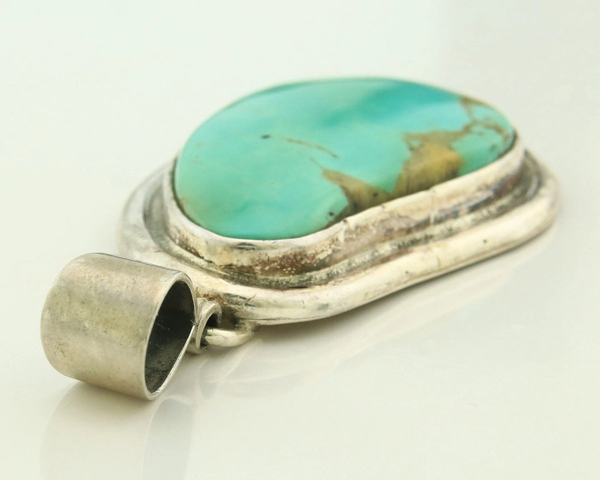 Navajo Pendant 925 Sterling Silver Natural Turquoise Vintage Signed Rabbit Stick