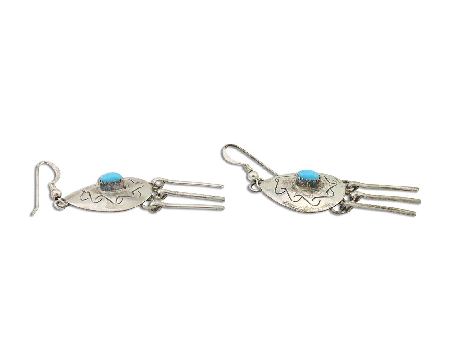 Navajo Dangle Earrings 925 Silver Natural Turquoise Artist Signed Tom C.80's