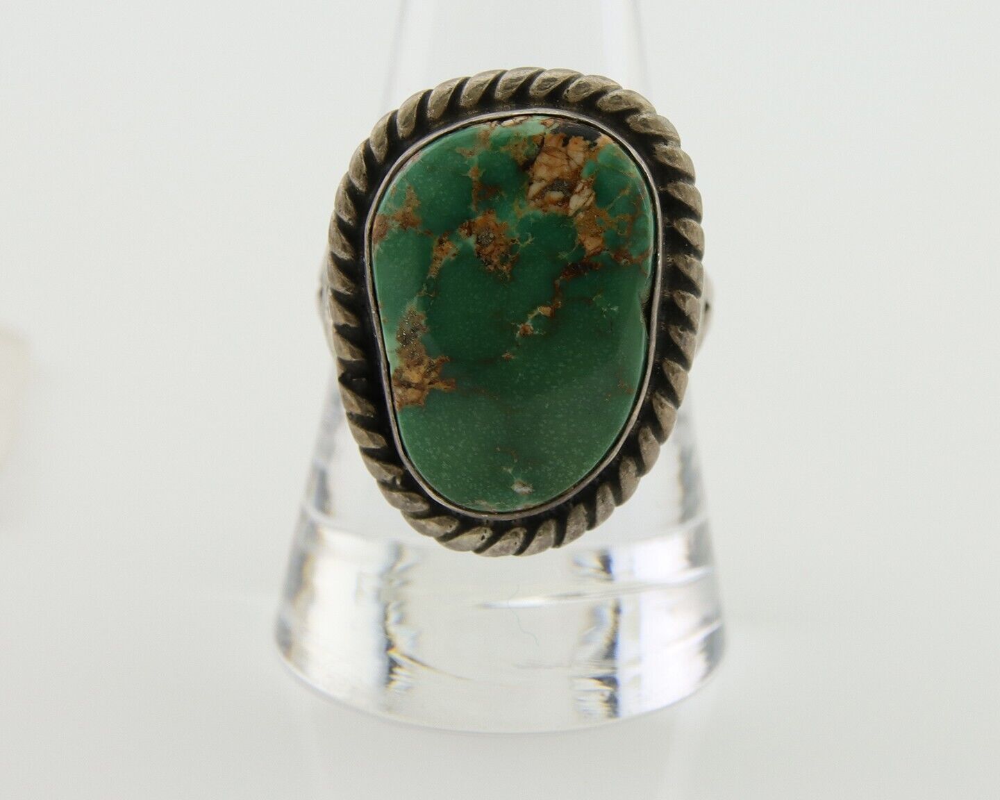 Men Navajo Ring 925 Silver Natural Slab Turquoise Signed Sunset C.80's