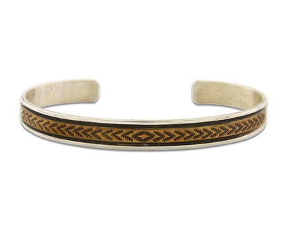 Navajo Bracelet 925 Silver & 12k Yellow Gold Filled Signed R C.80's