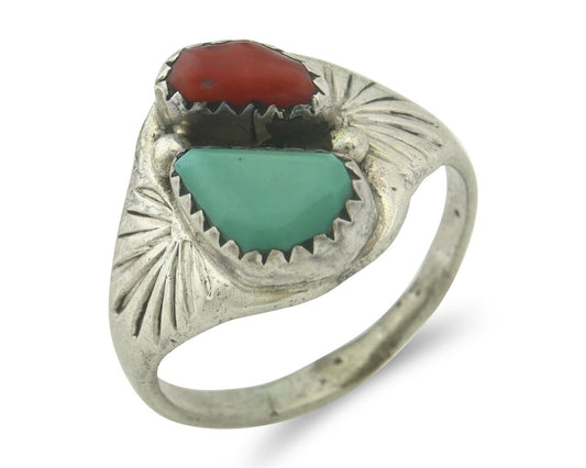 Vintage Navajo Ring 925 Sterling Silver Natural Gemstone Authentic Size 8.0