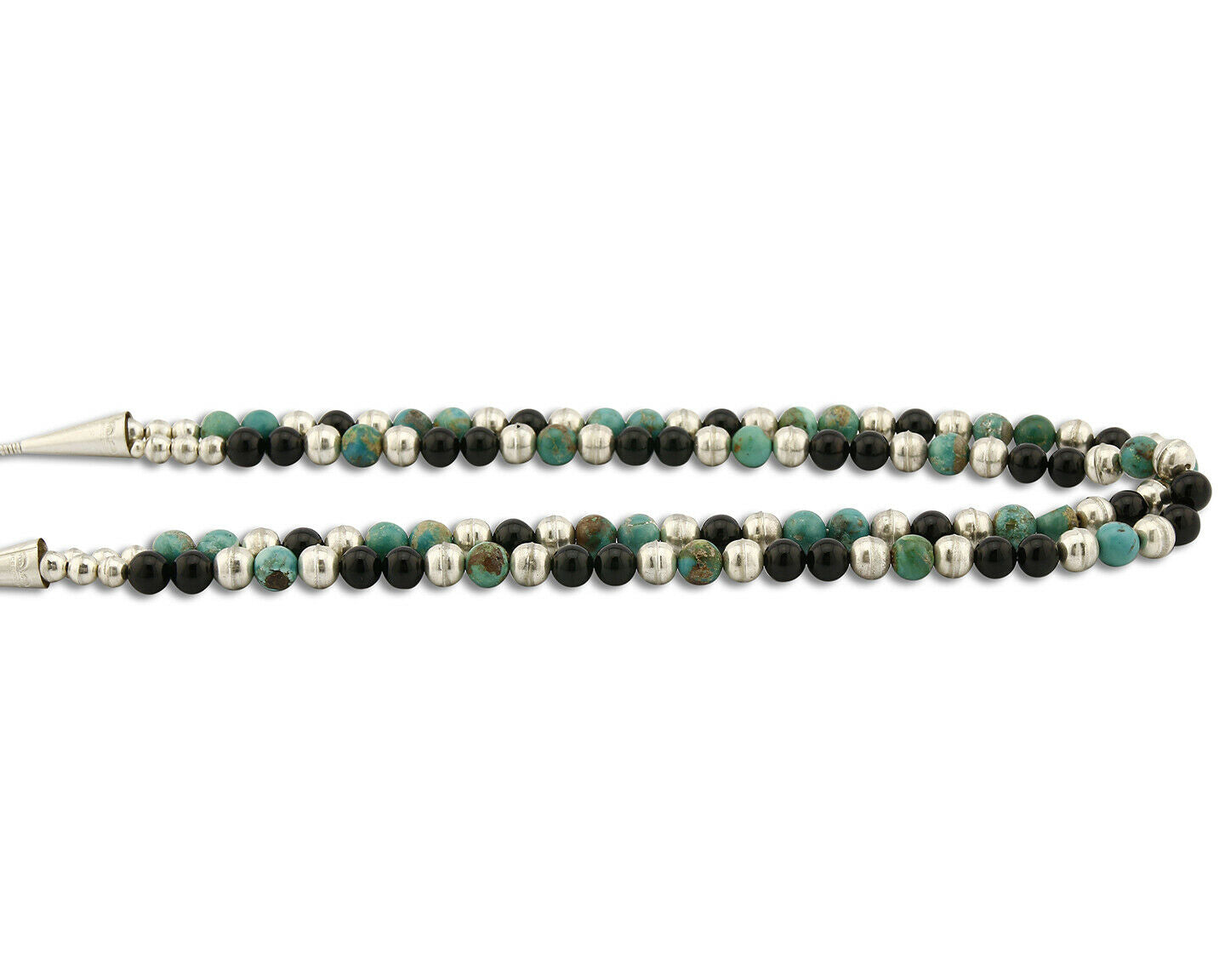 Navajo C. 1980 Handmade .925 Silver Bead's Turquoise Onyx String Necklace