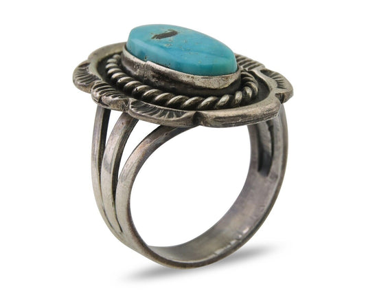 Navajo Ring 925 Silver Bisbee Turquoise Signed Herbert Cayatineto C80s Size 7.5