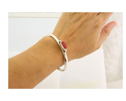 Navajo Bracelet .925 Silver Mediterranean Red Coral Cuff Native Artist C.80's