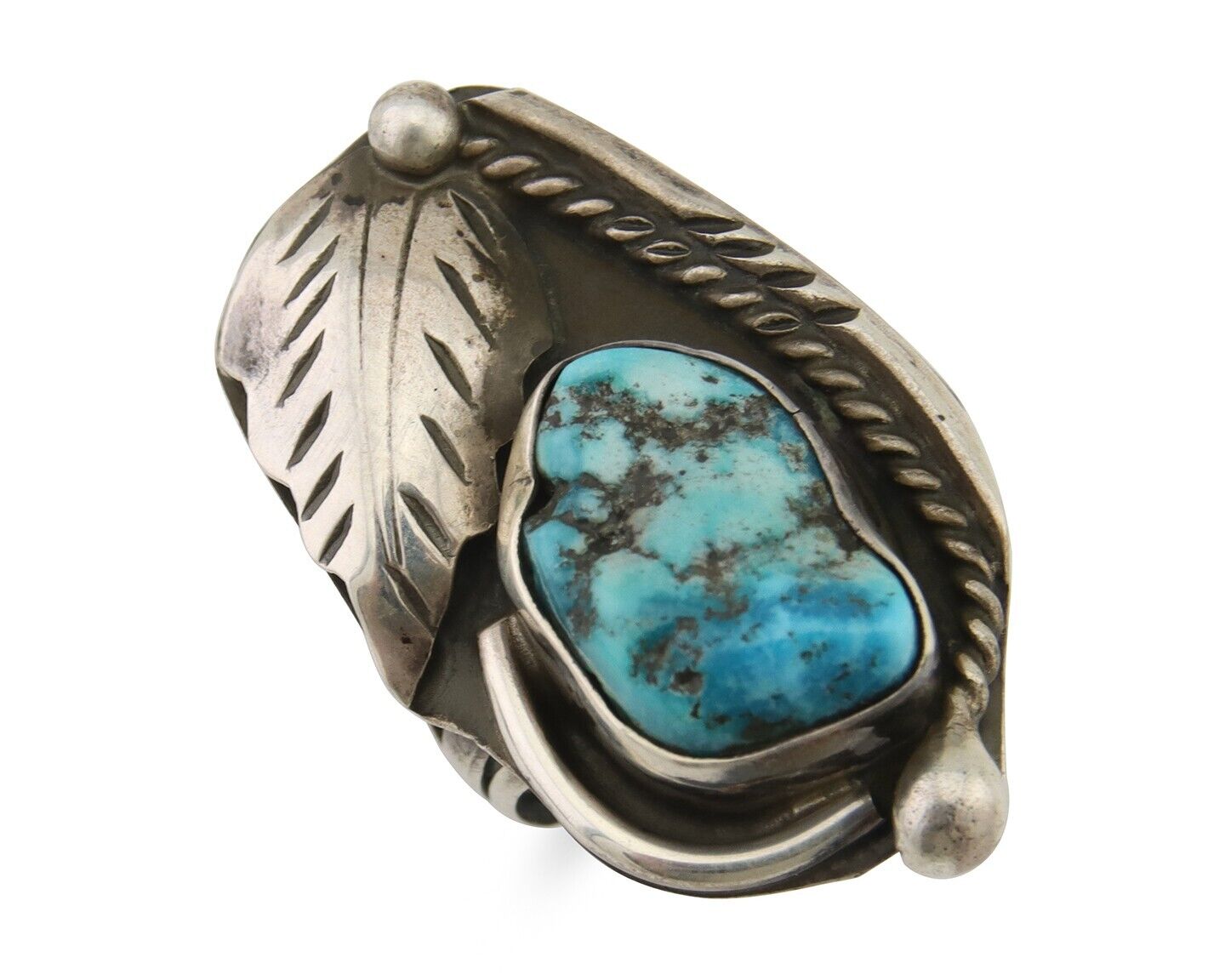 Navajo Ring 925 Silver Natural Blue Turquoise Signed David Garcia C.80's