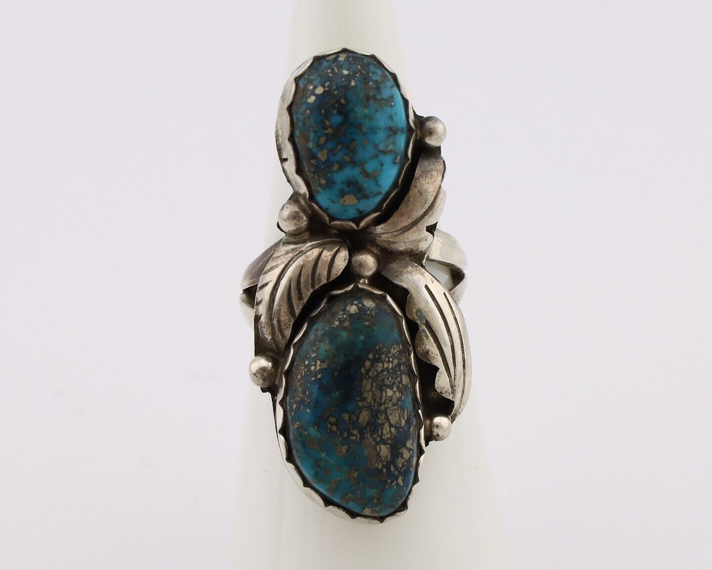 Zuni Ring 925 Silver Blue Morenci Turquoise Artist Signed Platoro FNE C.80's