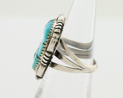 Navajo Ring 925 Silver Hand Cut Turquoise Native American Artist C.80's