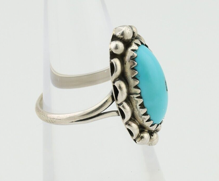 Navajo Ring 925 Silver Sleeping Beauty Turquoise Artist Signed SC C.80's