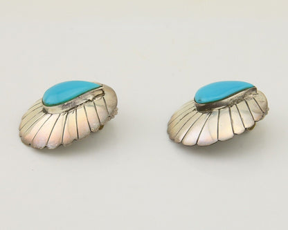 Navajo Earrings 925 Silver Natural Blue Turquoise Native American Artist C.80's