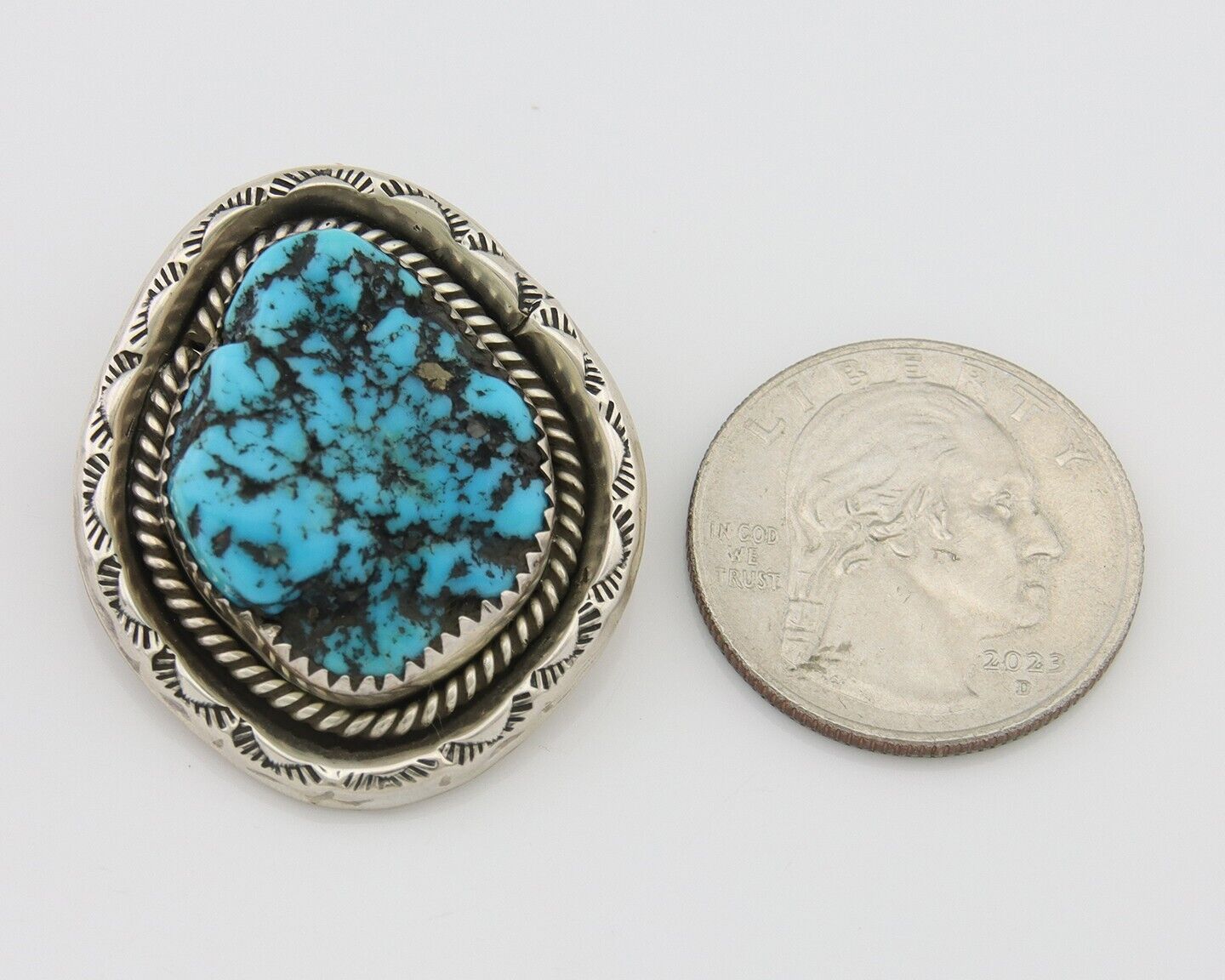 Navajo Pin Pendant 925 Silver Sea Foam Turquoise Artist Signed Hyson Craig C.80s