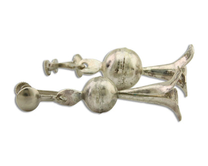 Navajo Earrings 925 Silver Squash Blossom Dangle Native American Artist C.80's