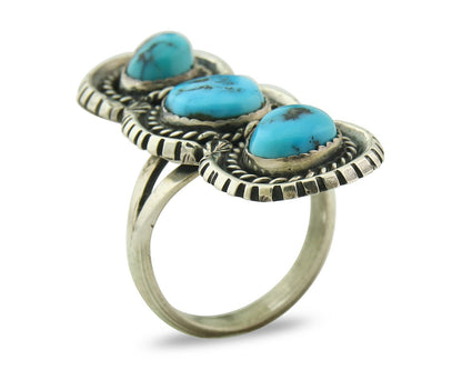 Vintage Navajo Ring 925 Sterling Silver Turquoise Signed Tom Willeto Size 7.0