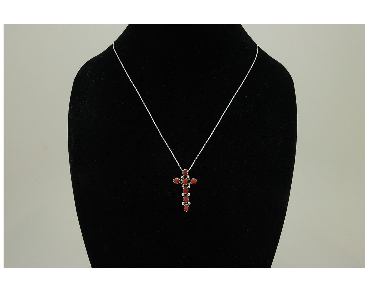 Navajo Cross Necklace 925 Silver Mediterranean Coral Native American Artist C80s