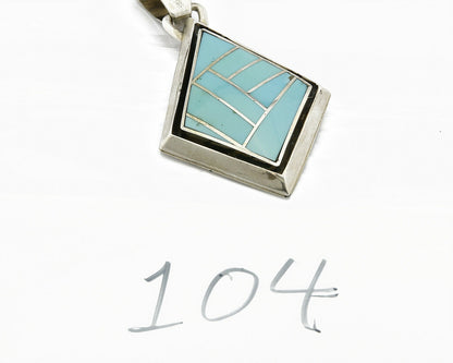 Navajo C. 1980's Inlaid Raised Shadowbox .925 Silver Turquoise Pendant