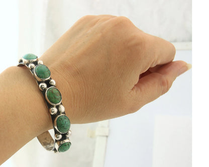 Navajo Cuff Bracelet Sterling Silver Gem Turquoise Vintage Signed C Rain Cloud