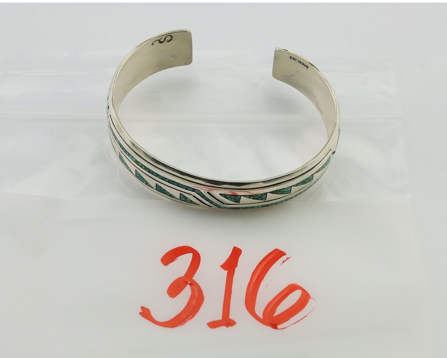 Navajo Inlay Bracelet 925 Silver Kingman Turquoise Signed Stanley Bain C.80's