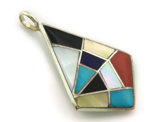 Zuni Cross Pendant Sterling Natural Gemstone Authentic Traditional Signed MLK