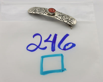 Women Navajo Hair Clip Barrette 925 Silver White Red Spiney Oyster Native Artist