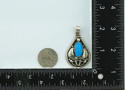 Navajo Pendant 925 Sterling Silver Natural Turquoise Vintage Artist Sign Teepee