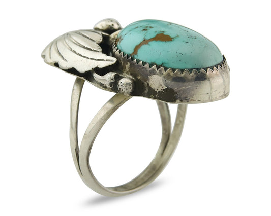 Traditional Navajo Ring Sterling Silver Authentic Turquoise Signed PM Size 7.25