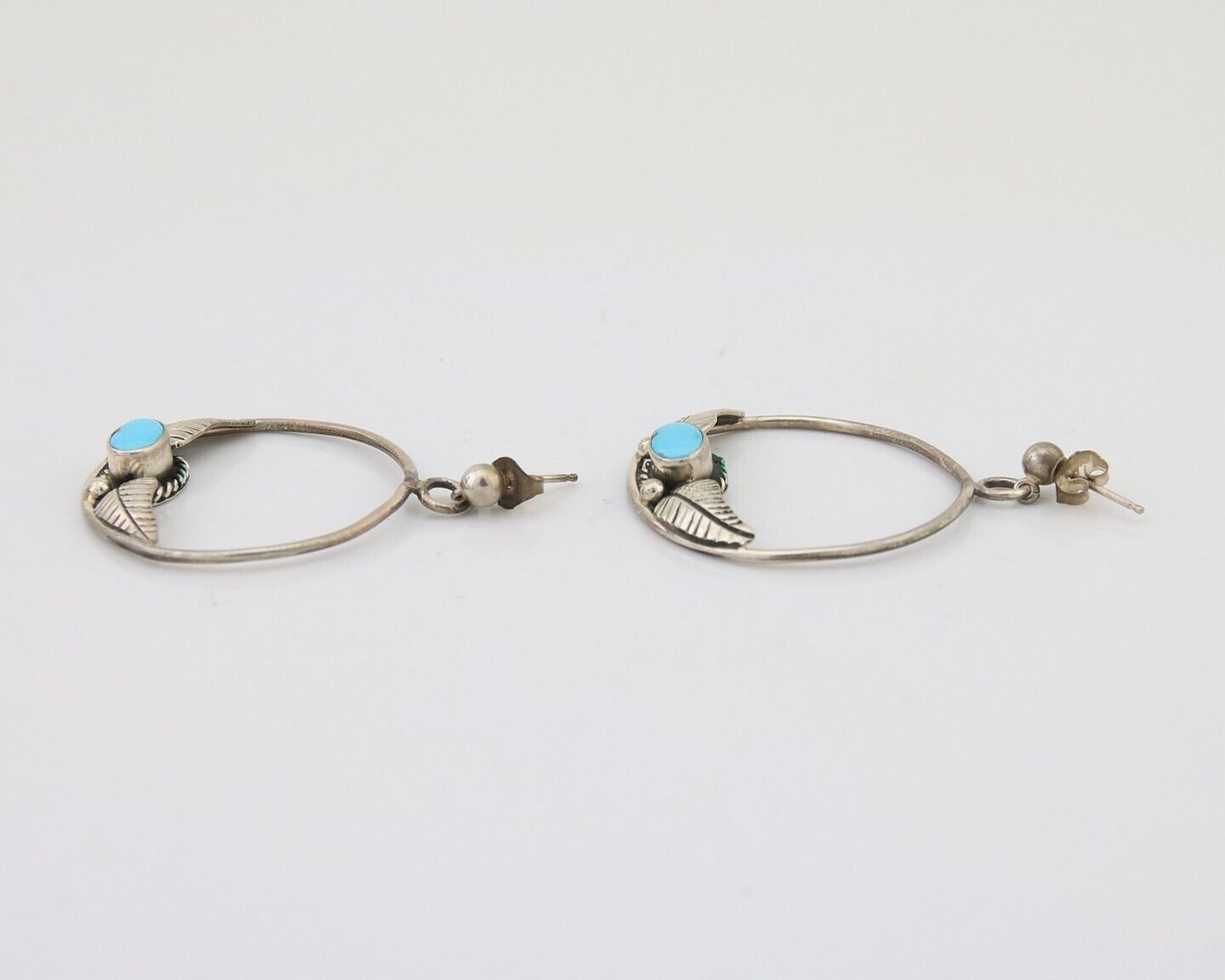 Navajo Dangle Earrings 925 Silver Natural Blue Turquoise Native Artist C80s