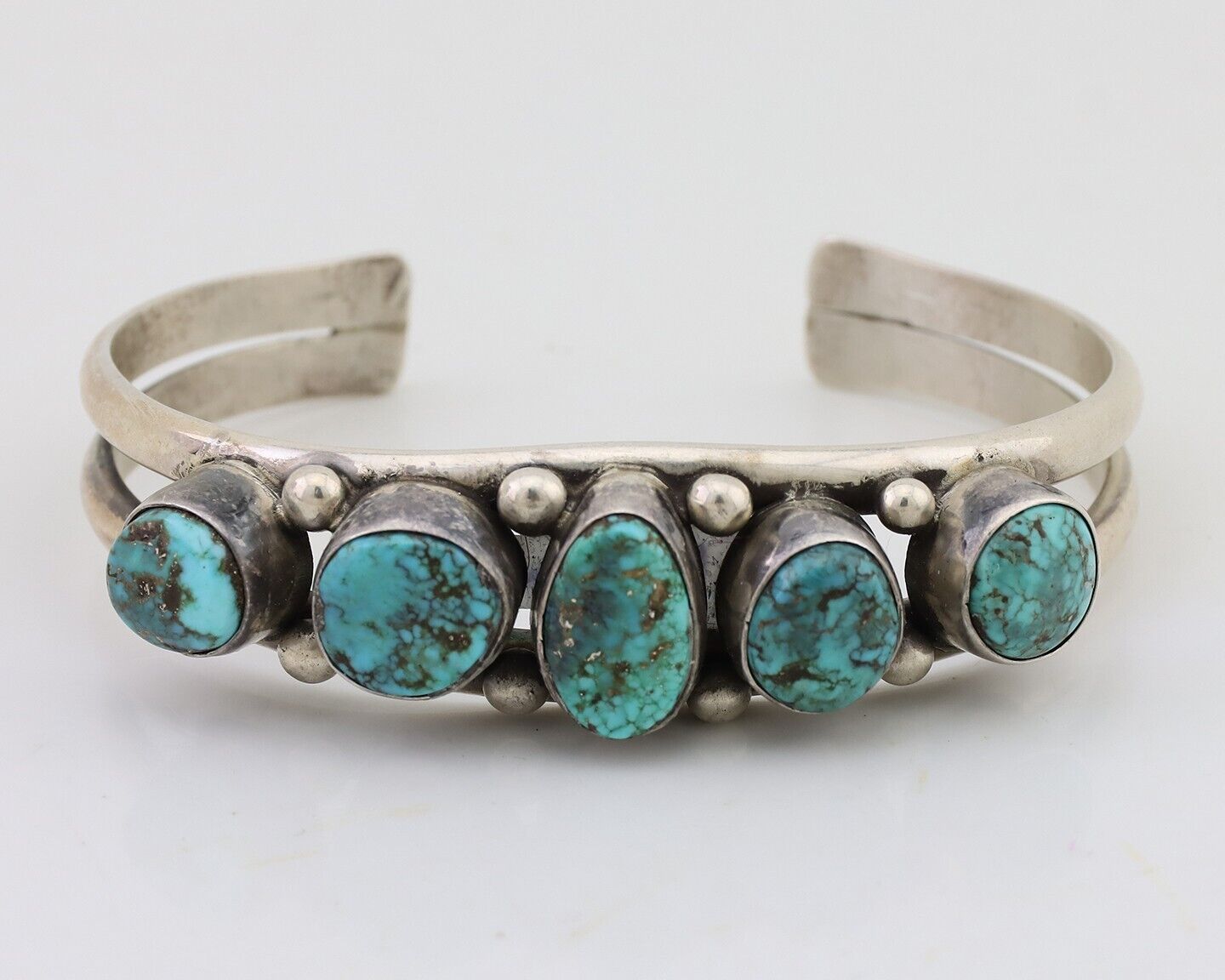 Navajo Cuff Bracelet 925 Silver Natural Turquoise Signed Frank Sandoval C.80's