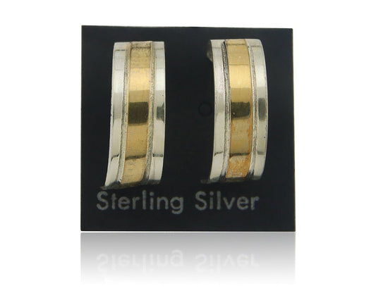 Navajo Hoop Earrings 925 Silver & Gold Native American Artist C.80's