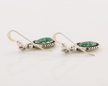 Navajo Dangle Earrings 925 Silver Natural Malachite Native American Artist C.80s