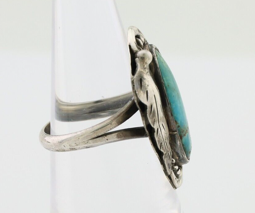Navajo Handmade Ring 925 Silver Natural Turquoise Signed Jason Livingston C.80's