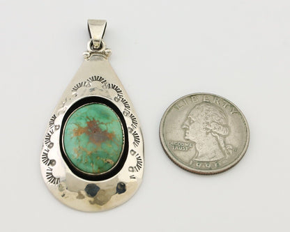 Navajo Pendant 925 Silver Green Turquoise Artist Signed MC C.80's