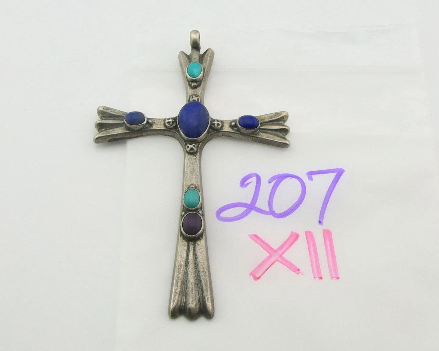 Navajo Cross Pendant Sterling Silver Natural Gemstones Artist Signed De Chelly