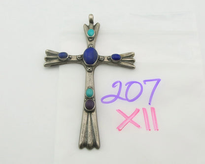 Navajo Cross Pendant Sterling Silver Natural Gemstones Artist Signed De Chelly