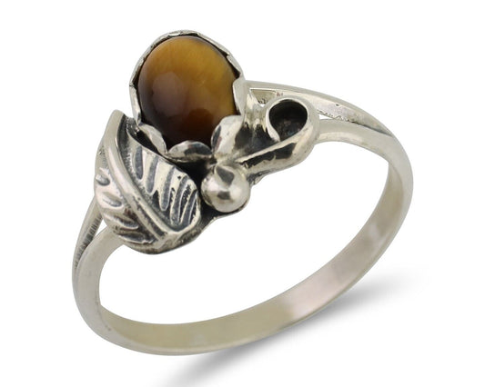 Navajo Handmade Ring 925 Silver Tiger Eye Sapphire Native Artist Size 5.5 C.80s