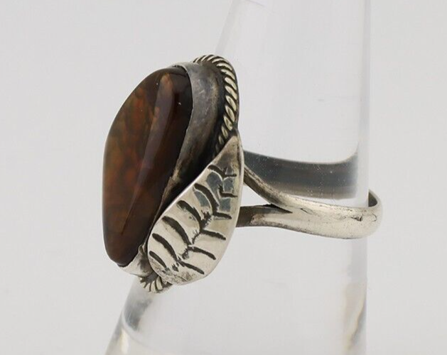 Navajo Handmade Ring 925 Silver Natural Fire Opal Native Artist Size 8.25 C.80's