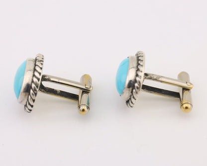 Navajo Cufflinks 925 Silver Native American Natural Turquoise C.80's