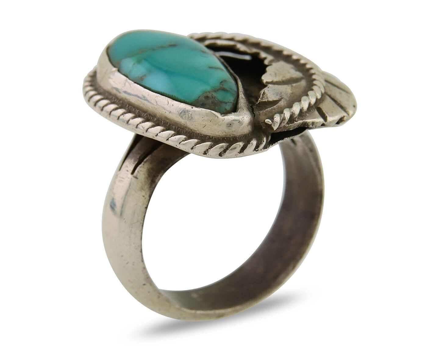 Navajo Ring 925 Sterling Silver Blue Turquoise Native American Artist C.80's