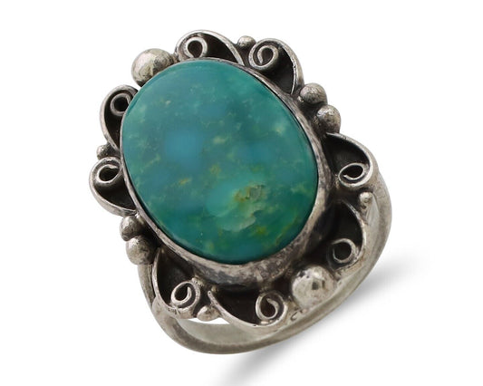 Navajo Handmade Ring 925 Silver Kingman Turquoise Size 4.25 C.80's