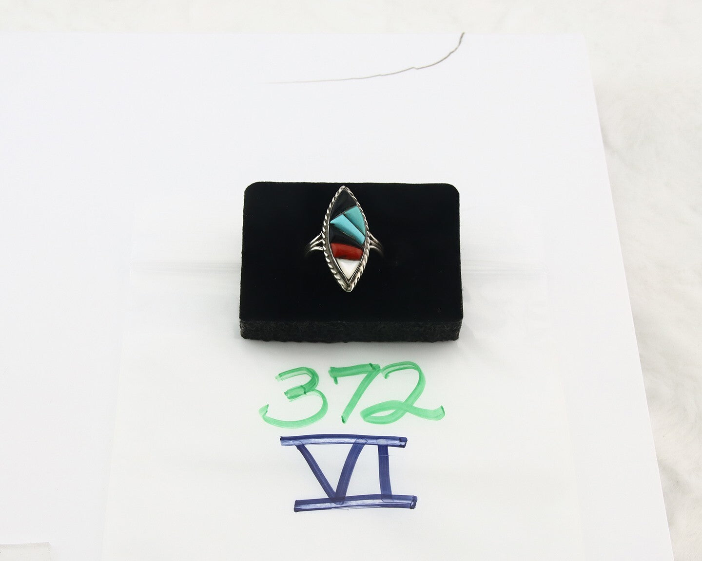 Vintage Zuni Ring 925 Sterling Silver Natural Gemstone Signed R & GT Size 7.0