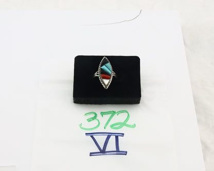 Vintage Zuni Ring 925 Sterling Silver Natural Gemstone Signed R & GT Size 7.0