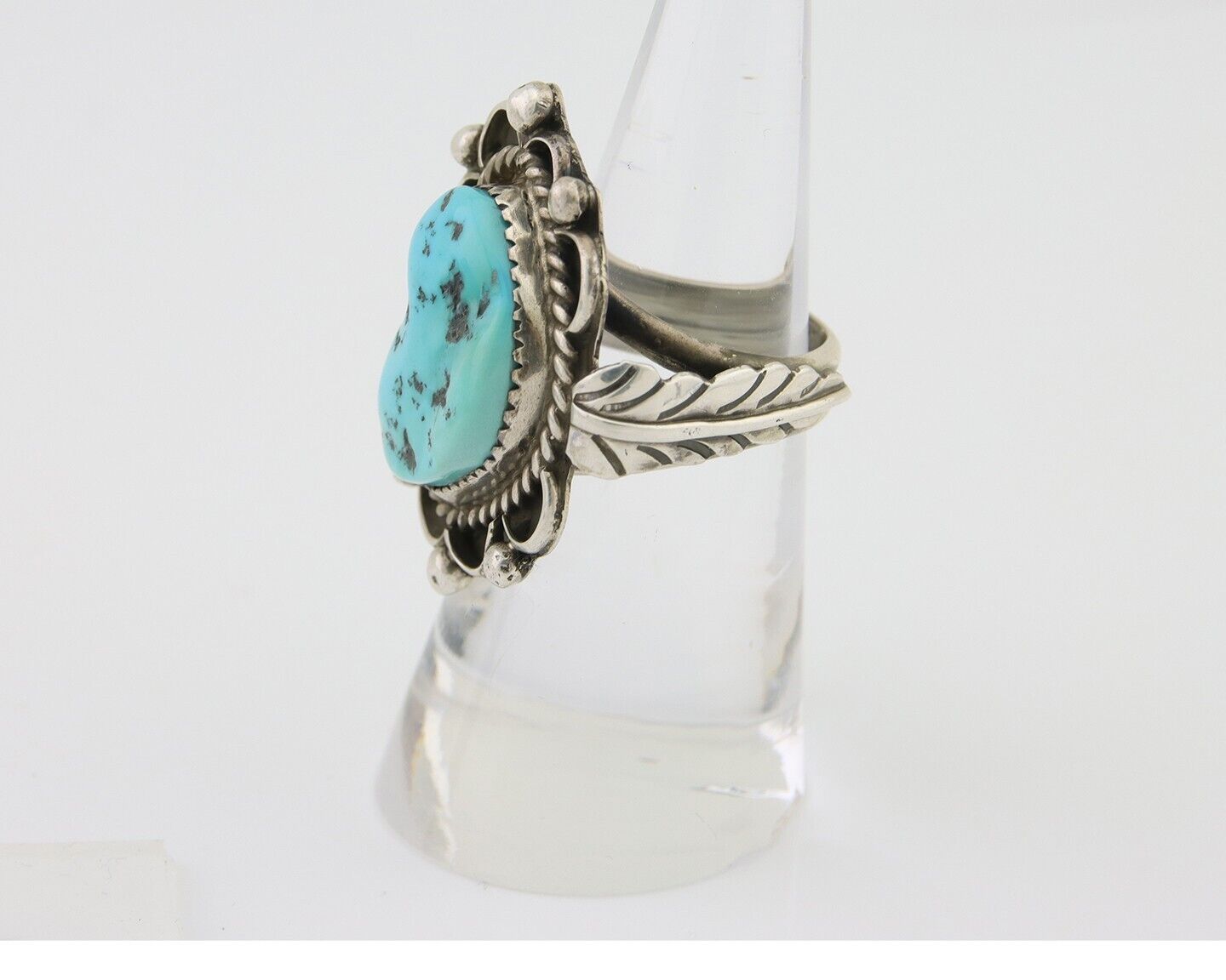 Navajo Ring 925 Silver Natural Blue Turquoise Native American Artist C.80's